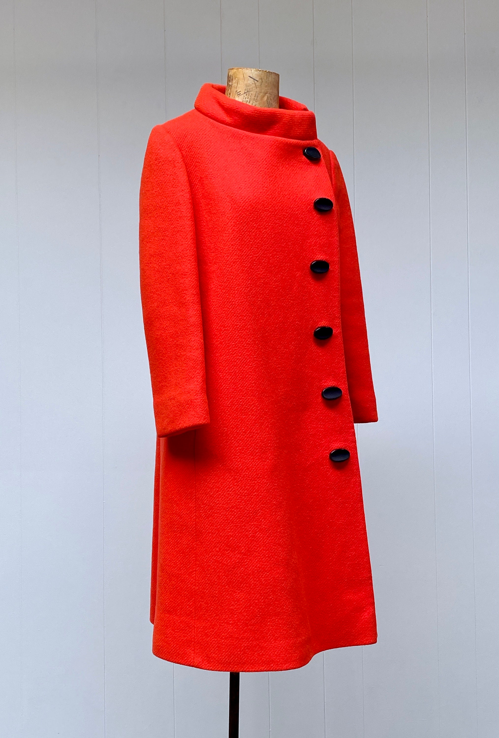 Vintage 1960s MOD Lilli Ann Coat, 60s Bright Red Wool A-line 