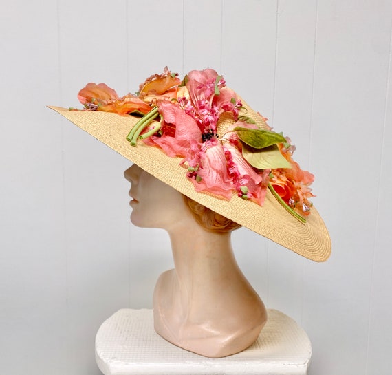 Vintage 1950s Wide Brim Picture Hat, Finely Woven… - image 1