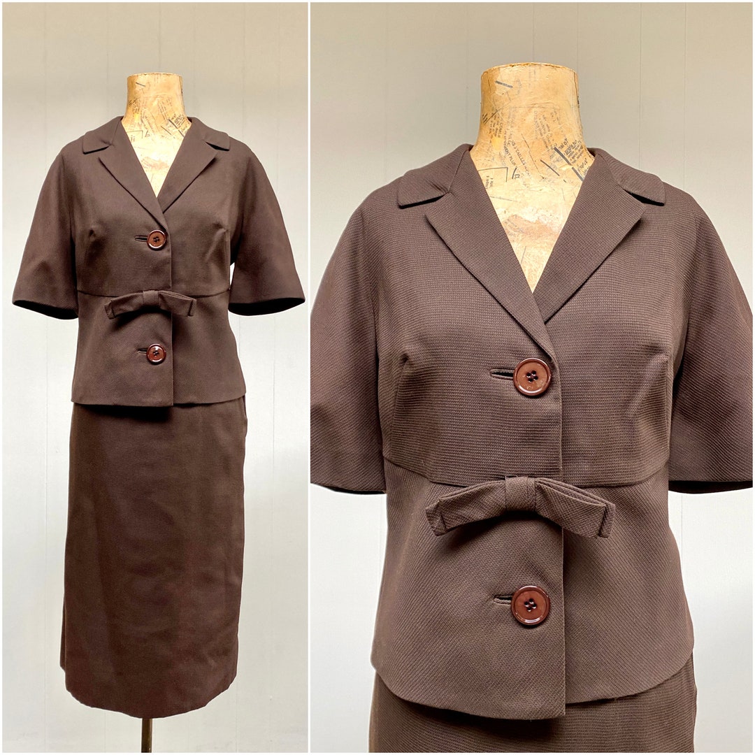 1950s Brown Woven Skirt Suit