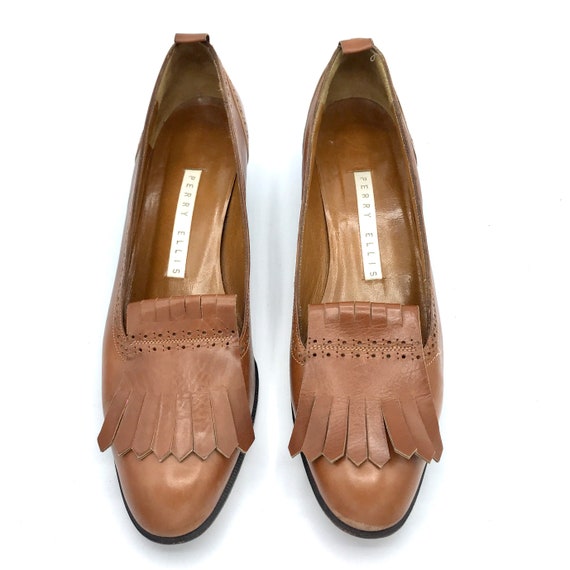 Vintage 1980s Fringed Brown Leather Loafers, Perr… - image 3
