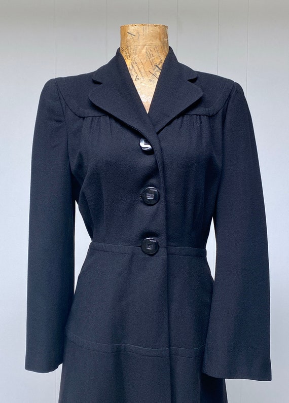 Vintage 1940s Black Wool Crepe Coat, 40s Fit and … - image 6