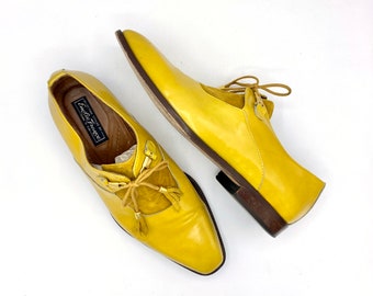 Vintage Emilio Franco Handcrafted Men's Dress Shoes, Ochre Yellow Italian Leather/Suede Slip Ons w/Tassel Tie, US Men's Size 9 1/2, VFG