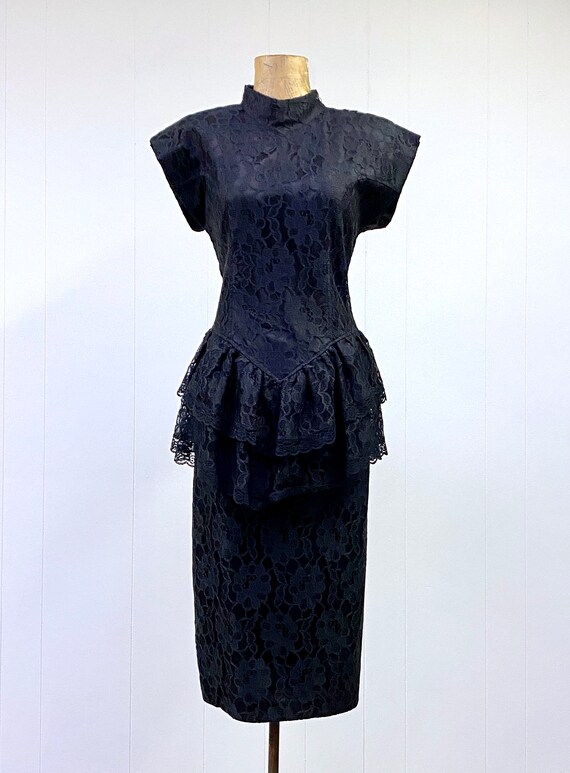 1980s Vintage Black Lace Party Dress, 80s Goth Dr… - image 4