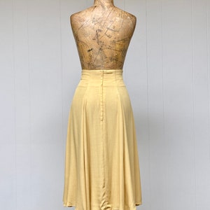 Vintage 1980s Buttercream Rayon Crepe Circle Skirt, 80s New Romantic Faux Wrap Midi, Small 27 Inch Waist, VFG image 4