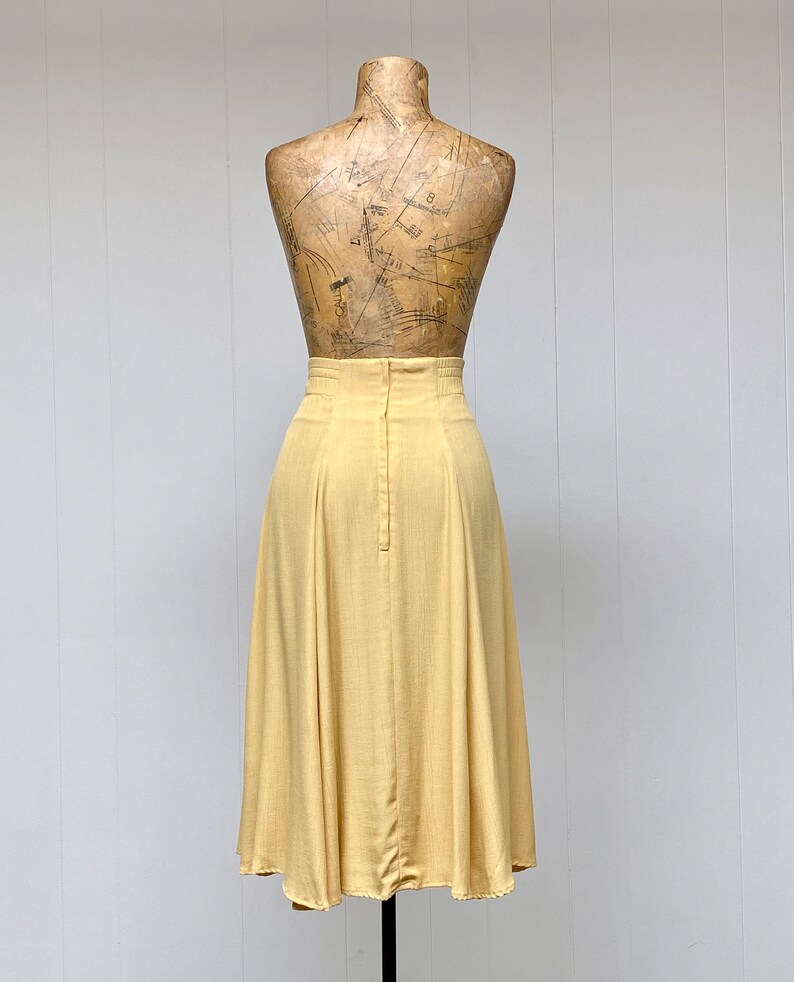 Vintage 1980s Buttercream Rayon Crepe Circle Skirt, 80s New Romantic Faux Wrap Midi, Small 27 Inch Waist, VFG image 4