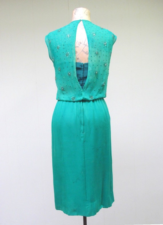 Vintage 1960s Wiggle Dress, 60s Emerald Green Sil… - image 4