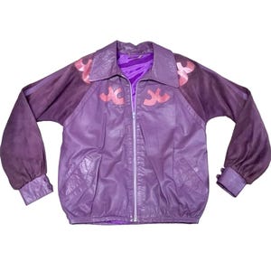 Vintage 1980s Purple Leather and Suede Bomber Jacket, Jota U. Cuero Made in Argentina, Medium 44" Bust, VFG