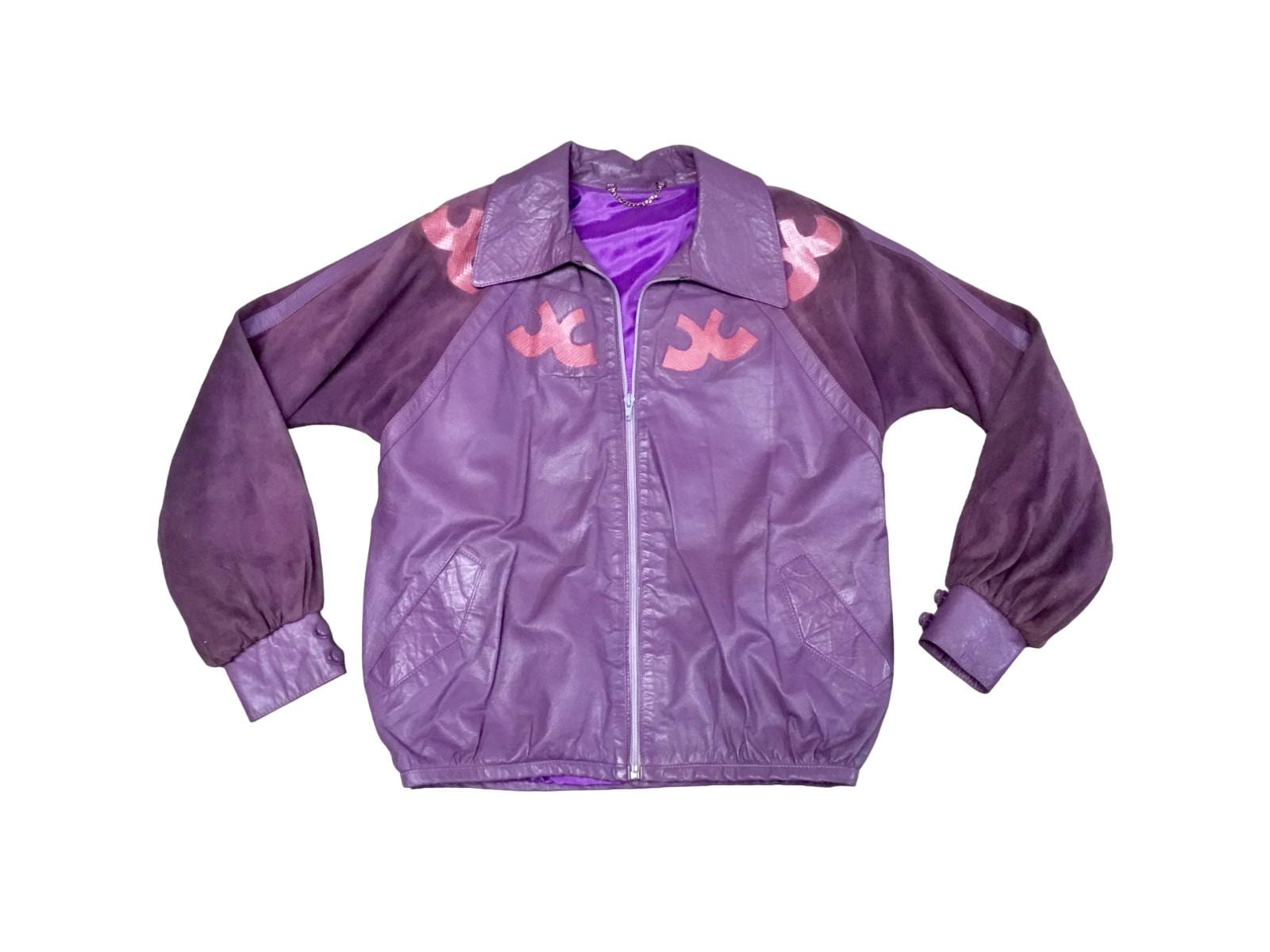 Vintage 1980s Purple Leather and Suede Chamois Bomber Jacket, Jota