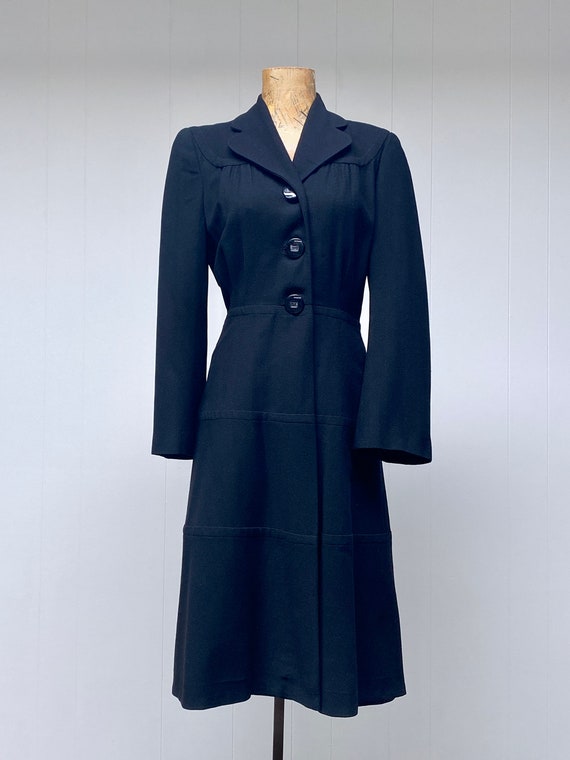 Vintage 1940s Black Wool Crepe Coat, 40s Fit and … - image 5