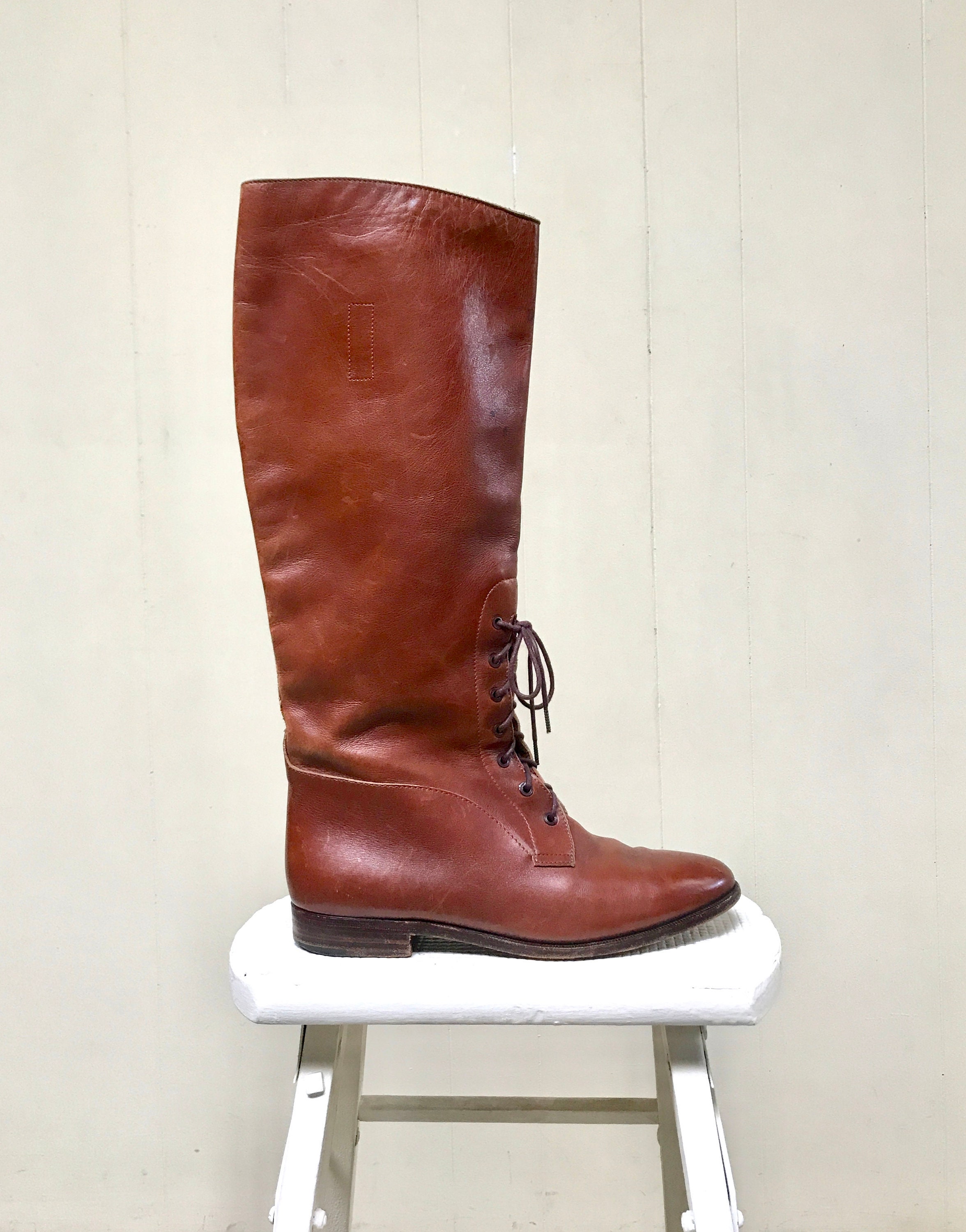 Vintage Ralph Lauren Brown Leather Riding Boots Knee High - Etsy