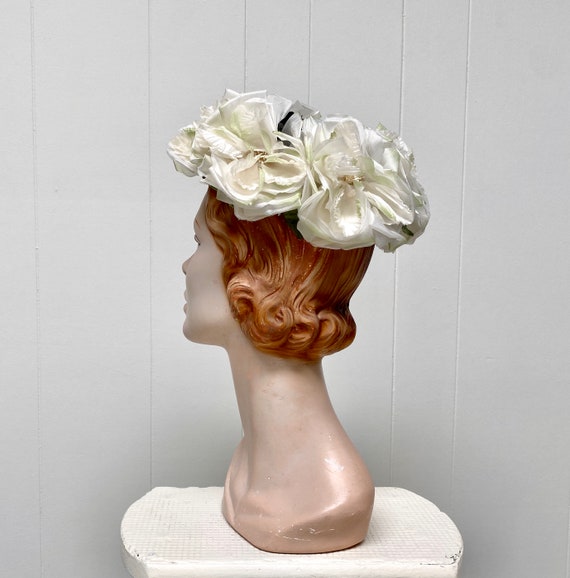 Vintage 1960s White Floral Hat, Mid-Century Garde… - image 5