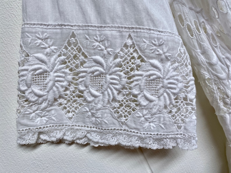 Antique Edwardian Tea Dress, 1910s Cotton Lace Garden Party, Floral Eyelet Ayrshire Whitework, Summer Wedding, Small 34 Bust 26 Waist, VFG image 9