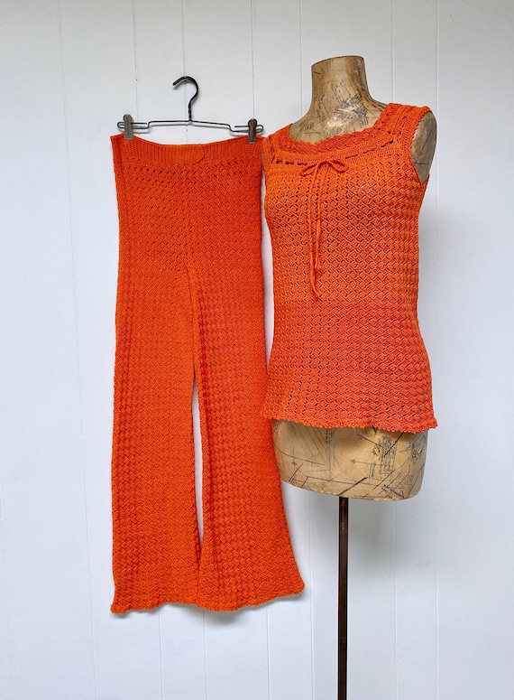 Vintage 1960s/1970s Orange Cotton Crochet Top and 