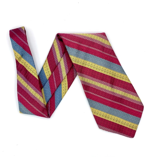 Vintage 1970s Don Loper Rep Tie, 70s Men's 4 1/4" Ultra-Wide Striped Necktie, Luxe Designer Silk-Polyester Blend Tie, VFG