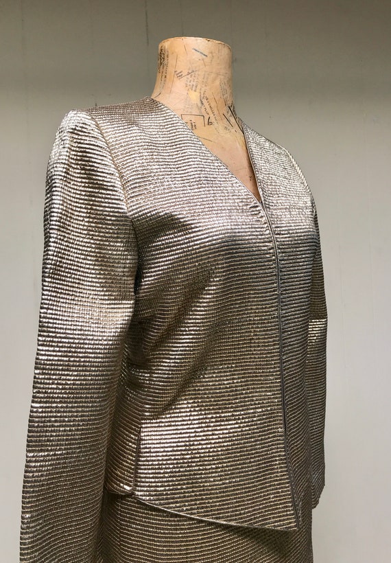 Vintage 1980s Mary McFadden Couture Gold Metallic… - image 5