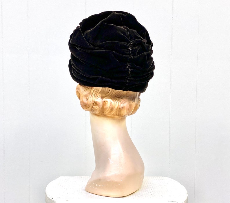 Vintage 1960s Brown Velvet Turban, Old Hollywood Glamour, Mid-Century Accessory, VFG image 5