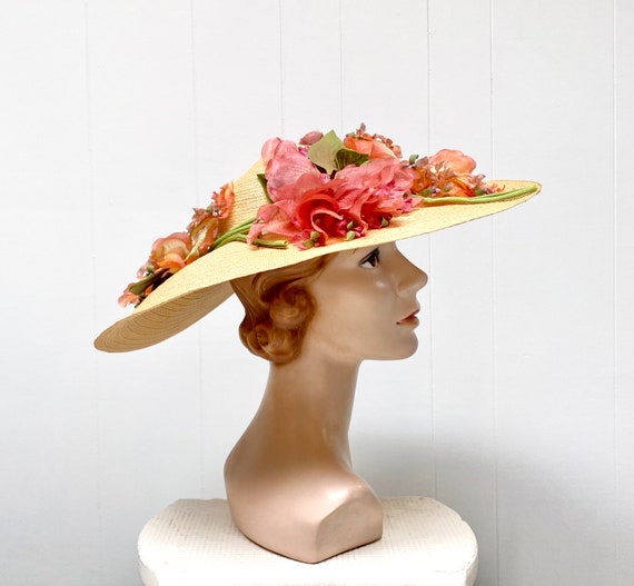 Vintage 1950s Wide Brim Picture Hat, Finely Woven… - image 4