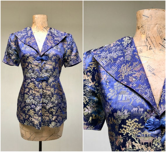 Vintage 1940s Chinese Pajama Top, 40s Loungewear,