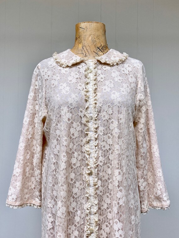 Vintage 1960s Floral Lace Robe, 60s Blush Nylon D… - image 6