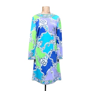 Vintage 1960s Mr. Dino Dress, 60s Psychedelic Designer Sheath, 36&quot; Bust Medium, VFG