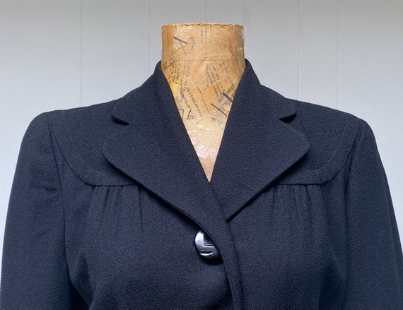 Vintage 1940s Black Wool Crepe Coat, 40s Fit and … - image 8