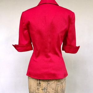 Vintage 1990s Short Sleeve Blazer, Red Cotton Piqué Fitted Hourglass Jacket, Structured I. Magnin Top, Medium 38 Bust, Size 10, VFG image 4