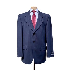 Vintage Yves Saint Laurent 3 Button Suit Jacket, Navy Blue Pinstriped Wool Sport Coat, Designer Blazer, 42 Regular, New with Store Tags, VFG