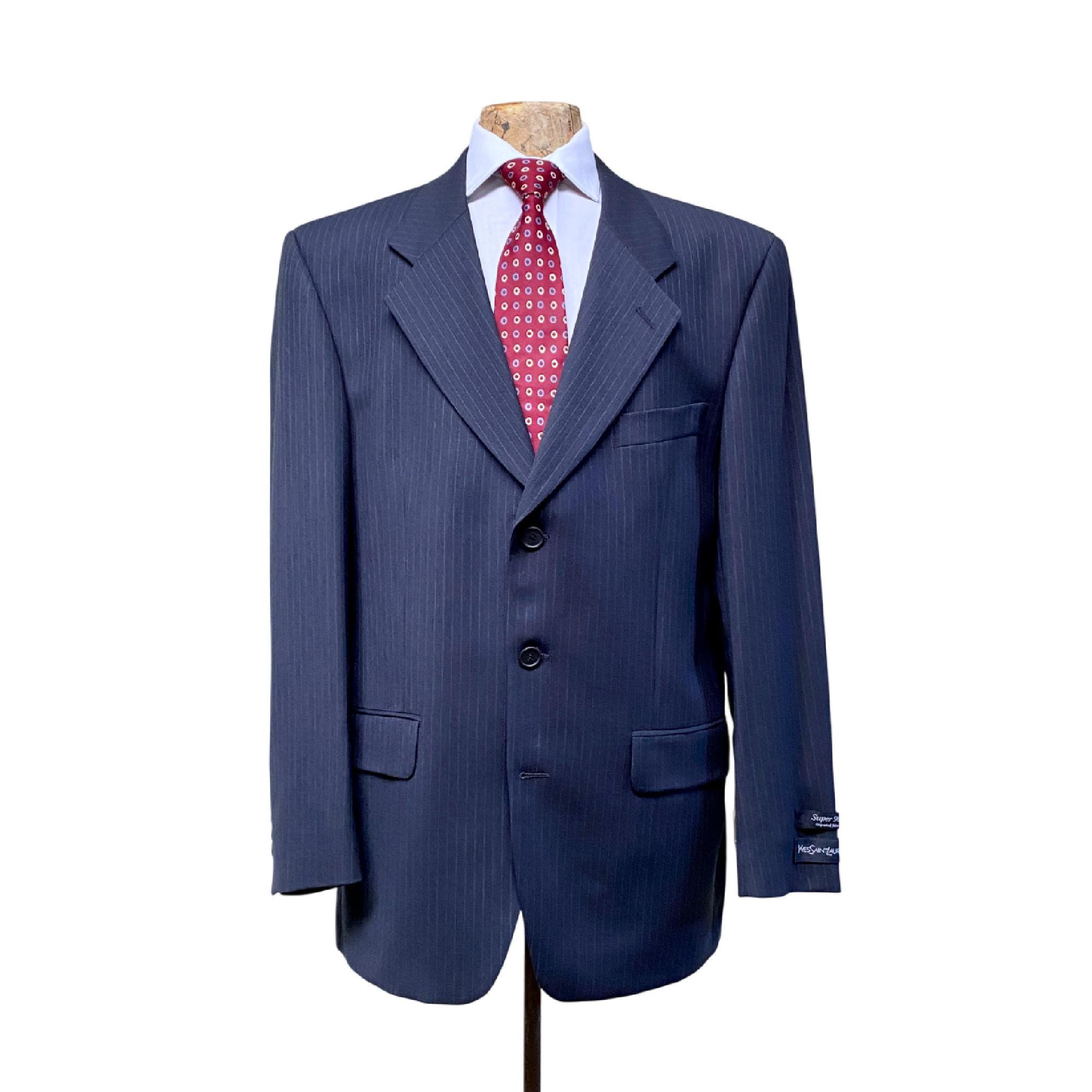 ジャケット Saint Laurent Dark blue wool blazer (834867Y5K32 4140) Yves Saint Laurent Men's 100% Wool 3 Roll 2 Button Suit