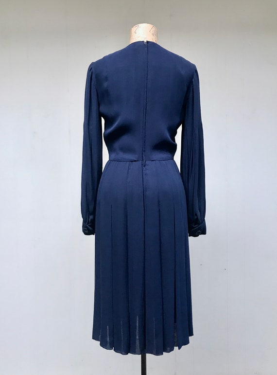 Vintage 1960s Bill Blass Navy Silk Chiffon Dress,… - image 2