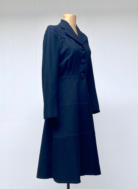 Vintage 1940s Black Wool Crepe Coat, 40s Fit and … - image 3