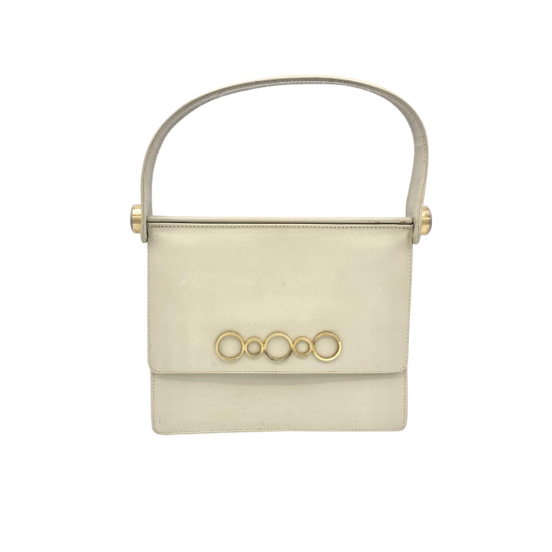 Vintage 1960s Chic Bone Leather Handbag, Boxy Mid-century Top Handle ...