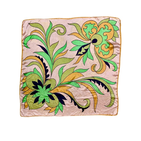 Vintage 1960s Stylized Floral Scarf, Mid-Century … - image 5