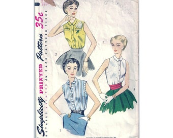 Vintage 1950s Simplicity Sewing Pattern 4238, Misses' Sleeveless Blouse, Size 12 Bust 30