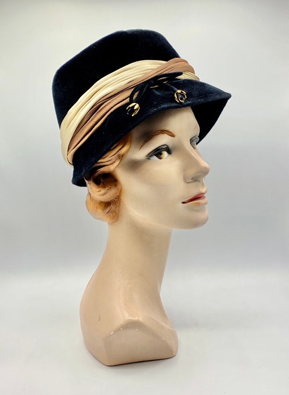 Vintage 1960s Black Velour Bucket Hat, Mid-Centur… - image 1