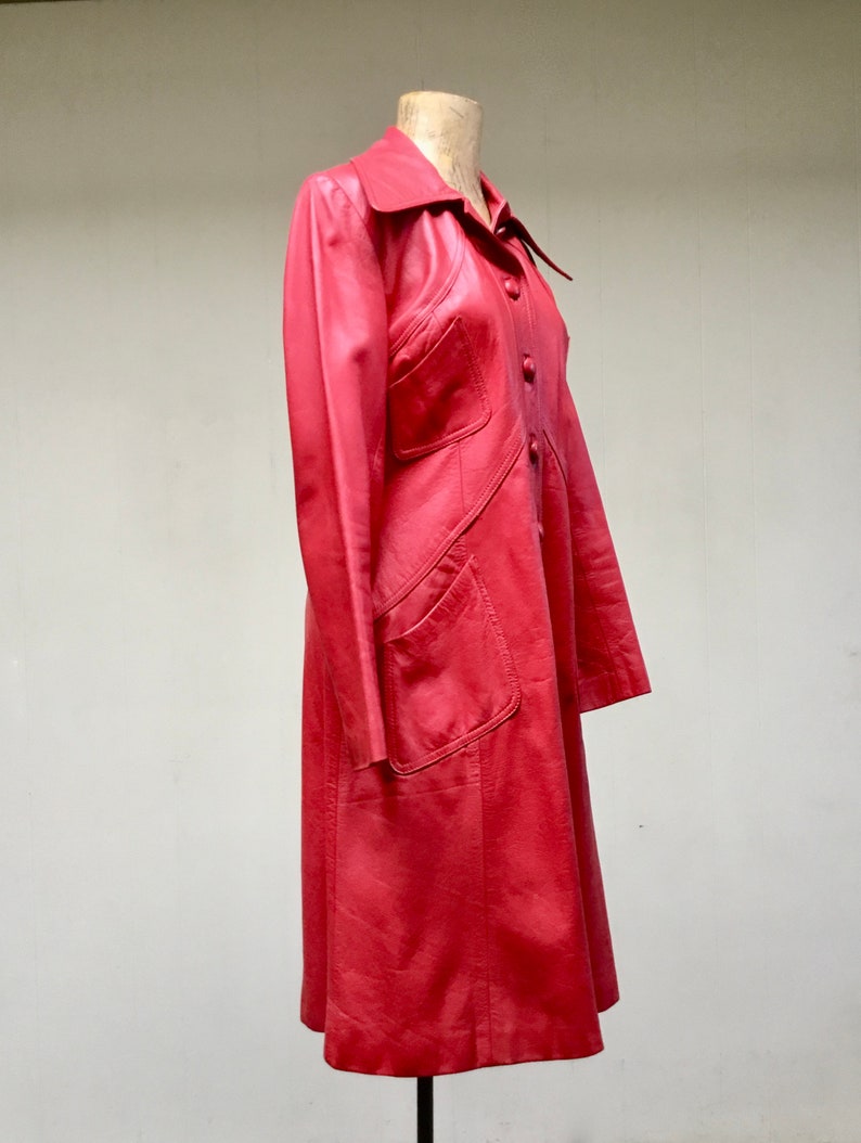 Vintage 1960s Mod Red Leather Coat 60s Crimson A-line - Etsy