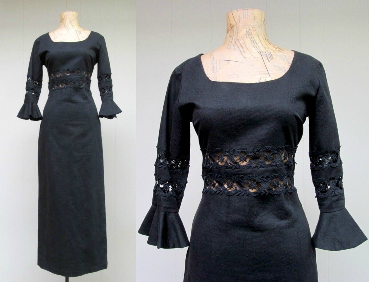 Vintage 1960s Maxi Dress 60s Black Cotton Maxi Dress Empire | Etsy