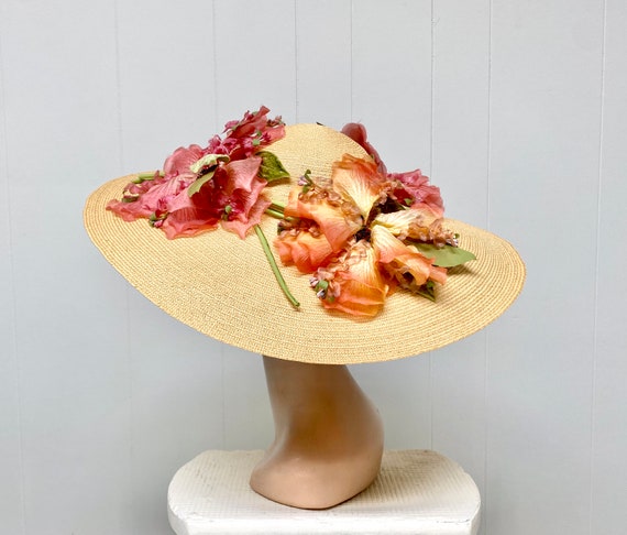 Vintage 1950s Wide Brim Picture Hat, Finely Woven… - image 5