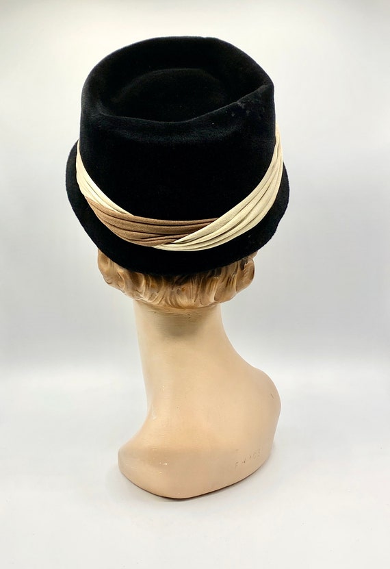 Vintage 1960s Black Velour Bucket Hat, Mid-Centur… - image 4