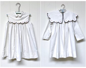Vintage 1960s Edwardian Style Girl's White Cotton Sleeveless Dress & Coat Set, Suzy Brooks Church or Wedding Party Outfit, Size 6 to 7, VFG