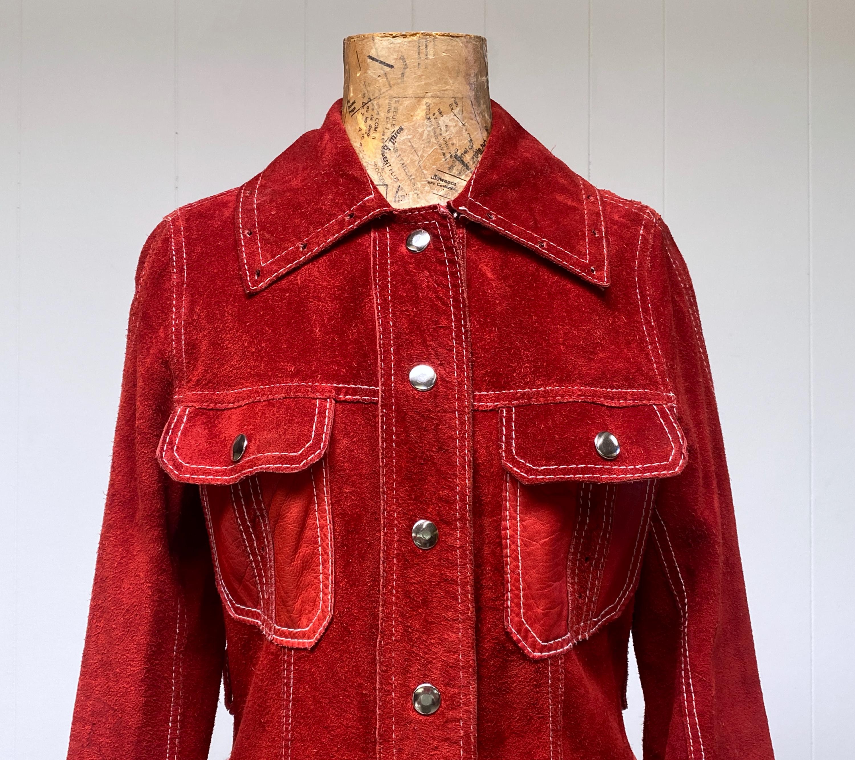 Vintage 1960s 1970s Reversible Red Leather/suede Coat, Mid-century