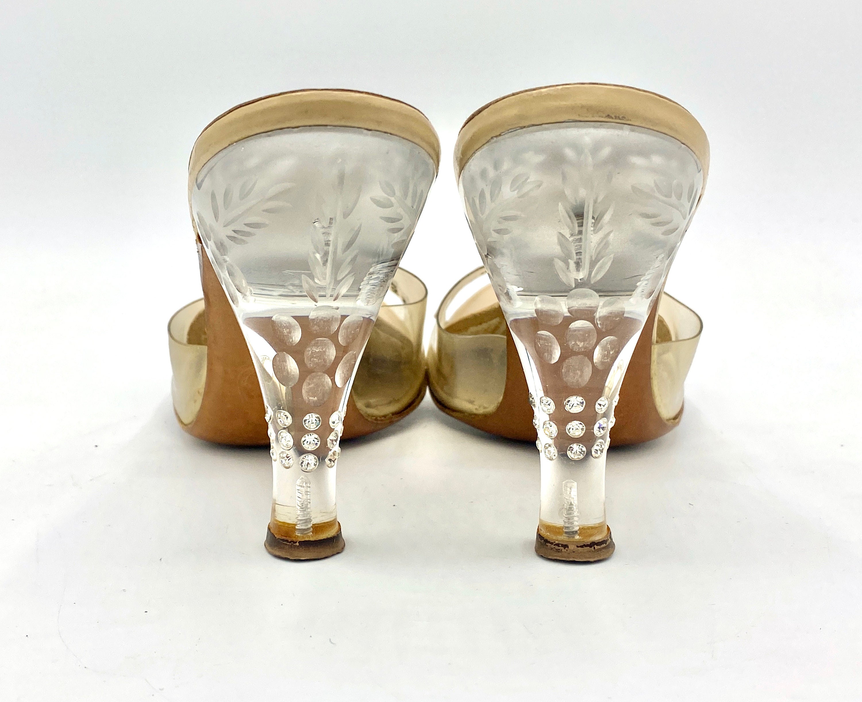 Vintage 1950s Clear Peeptoe Rhinestone Spring-o-lators Vintage 1950s Clear Peeptoe Rhinestone Spring-o-lators