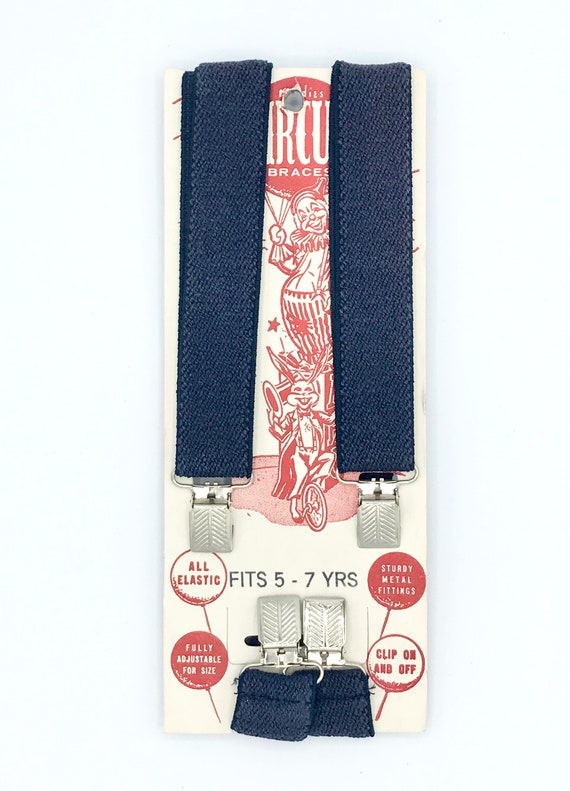 Vintage Child's Clip-On Suspenders, Navy Blue Ela… - image 1