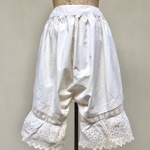 Antique 1910s Edwardian Drawers, White Cotton and Eyelet Lace Bloomers ...