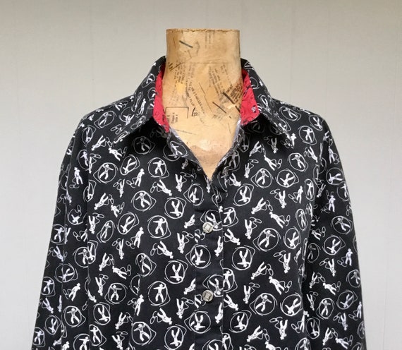 Vintage 1980s Wrangler Cotton Blouse, Black & Whi… - image 6