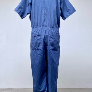 Vintage 1970s Short Sleeve Belted Coveralls, 70s Blue Cotton-Poly Customode Jumpsuit, Utility Work Wear, Leisure Suit, Large 48 Chest, VFG image 4