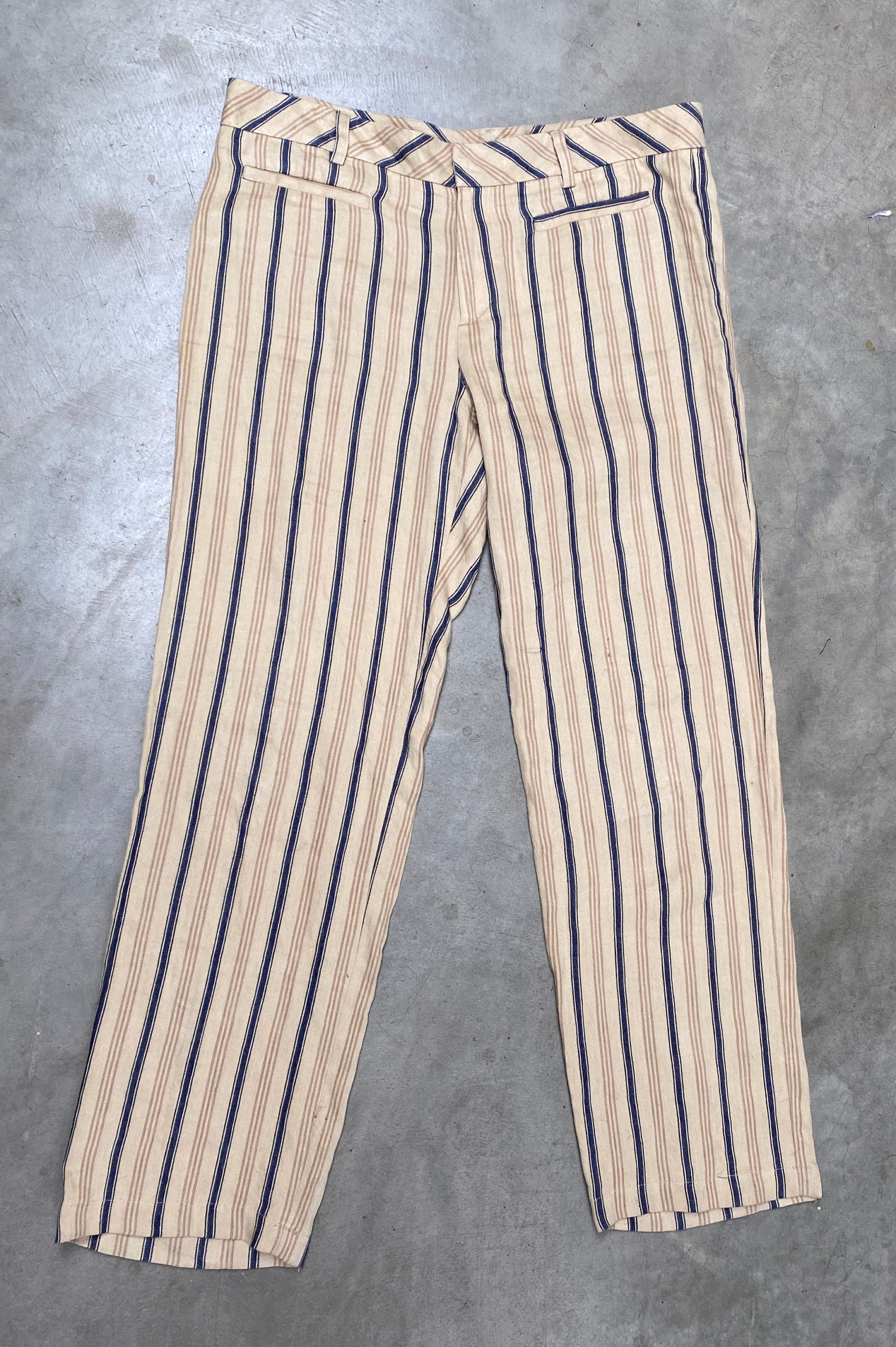 Vintage 1990s Striped Linen Pants by Agnes B. Homme, Wide Leg 