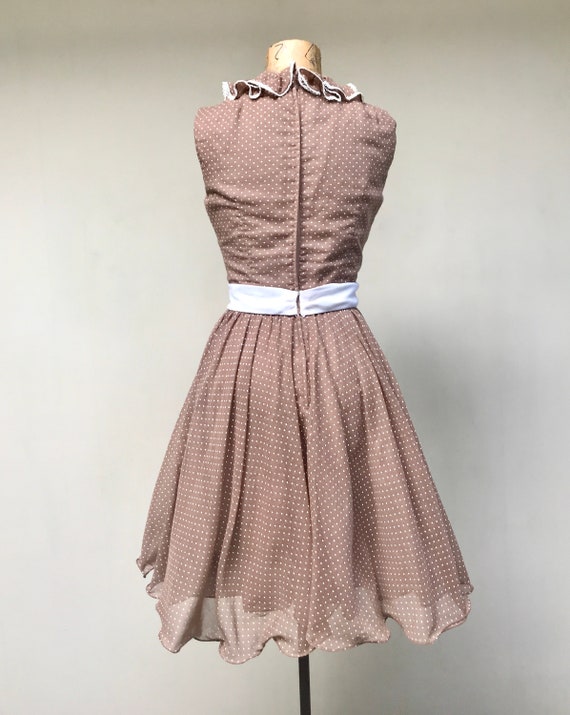 Vintage 1970s Brown Polkadot Dress, 70s Sleeveles… - image 5