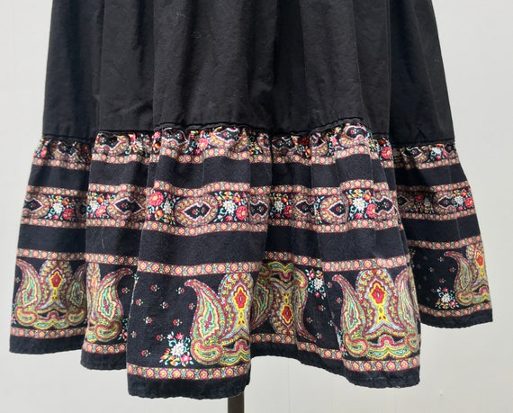 Vintage 1980s Peasant Maxi Skirt, Black Cotton Pa… - image 7