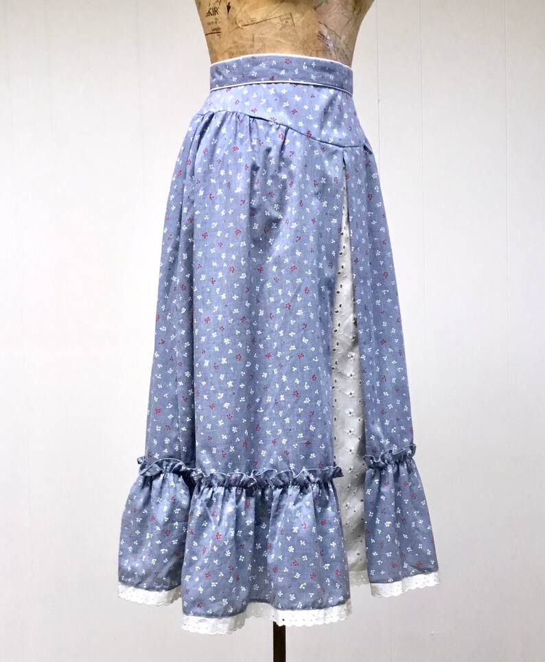 Vintage 1970s Cottage Core Skirt Blue Cotton Calico Print - Etsy