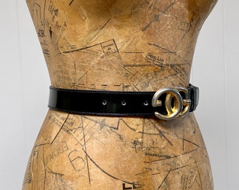 Vintage 1970s/1980s GUCCI Black Patent Leather Belt With